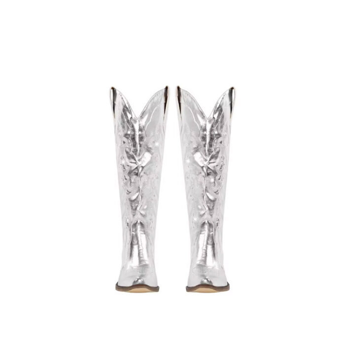 Silver Knee High Cowboy Boots